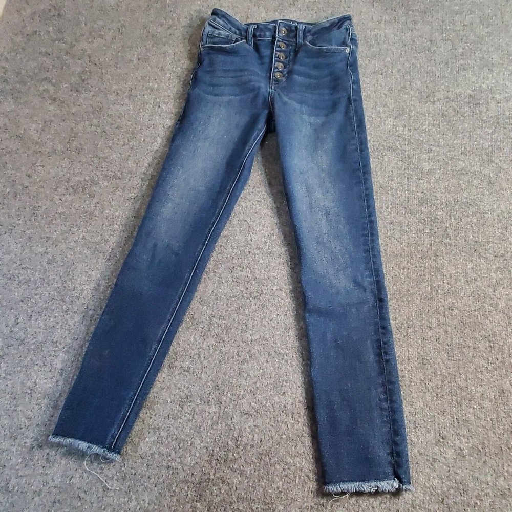 Max Studio Indigo High Rise Skinny Jeans Women's Size 2 Blue Raw Hem